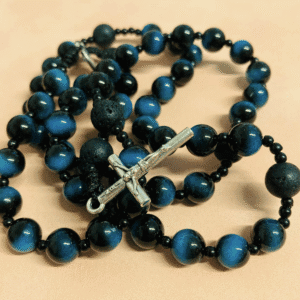 różaniec z agatu, kolor granatowo - czarny