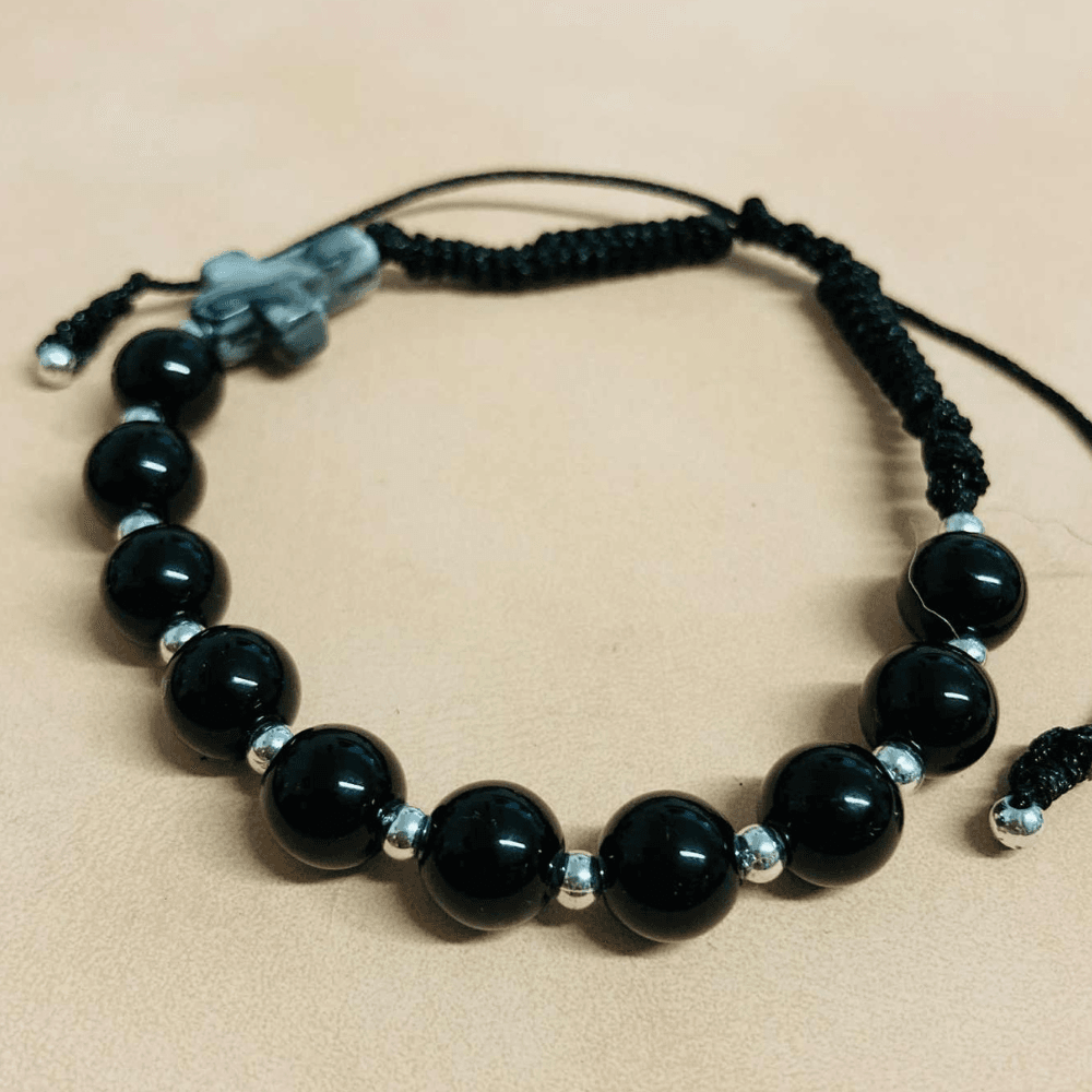 różaniec bransoletka, kamień syntetyczny, kolor czarny