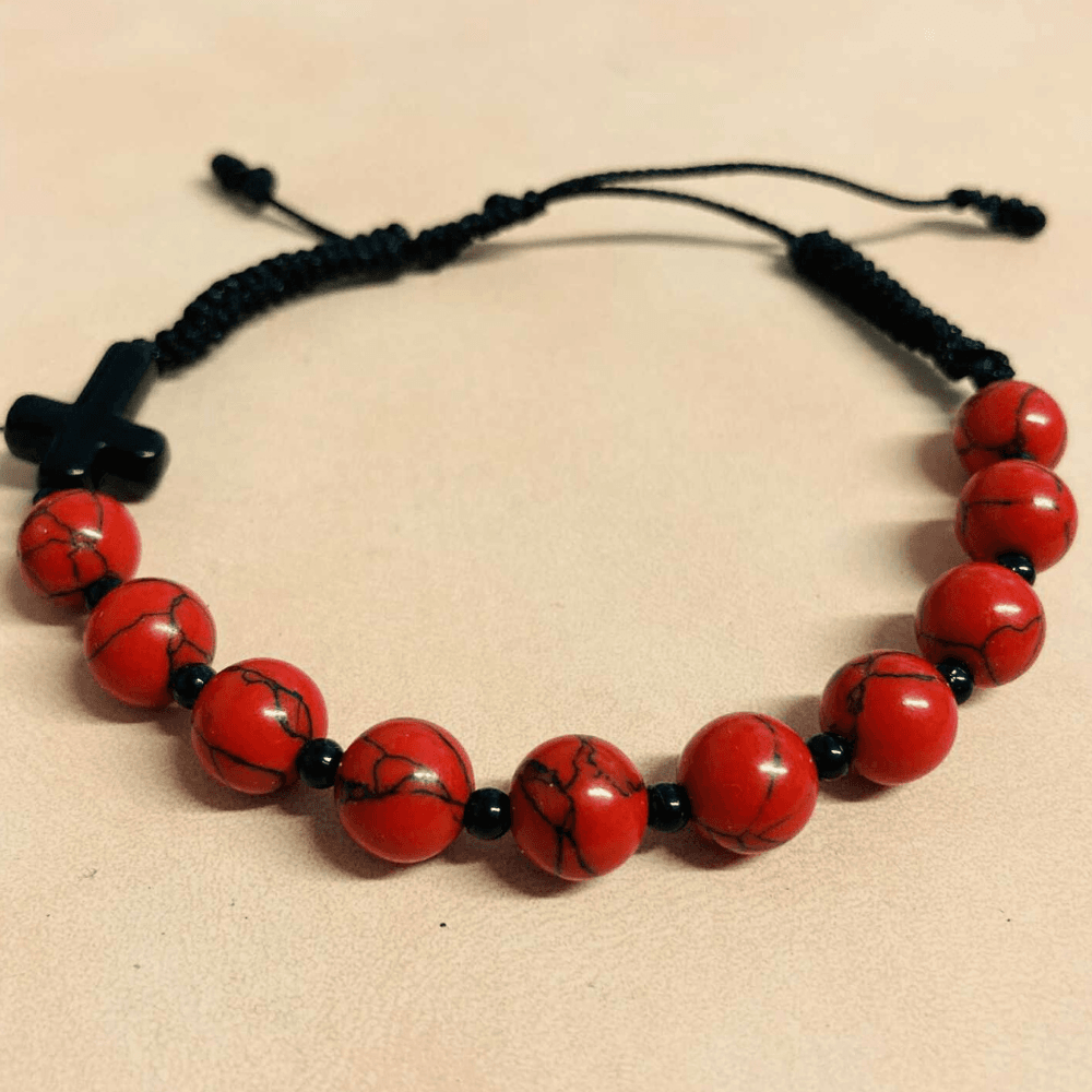 różaniec bransoletka, kamień naturalny, kolor czerwony