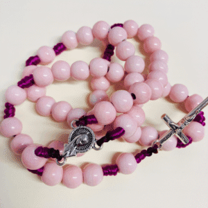 różaniec ceramiczny, kolor róż pudrowy
