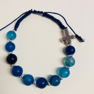 różaniec bransoletka, agat, kolor - odcienie błękitu