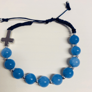 różaniec bransoletka, agat, kolor błękitny