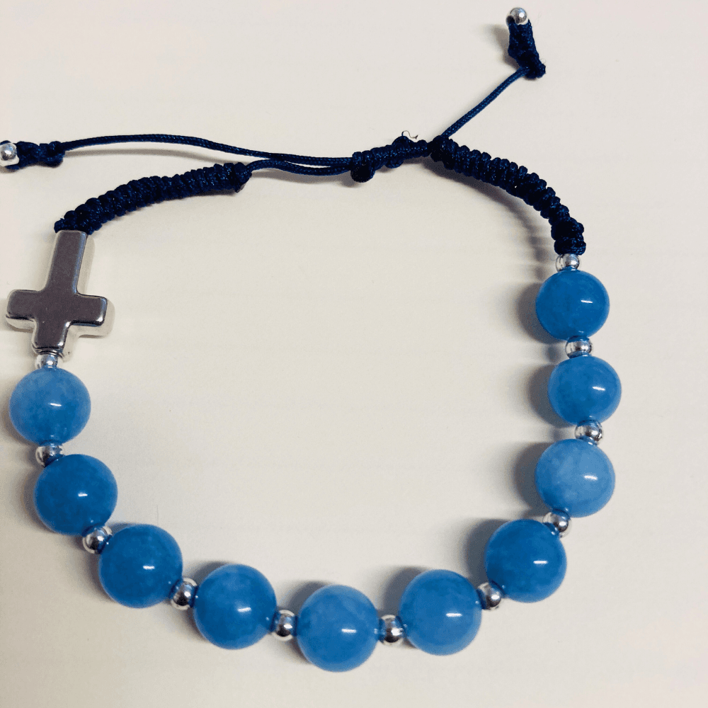 różaniec bransoletka, agat, kolor błękitny